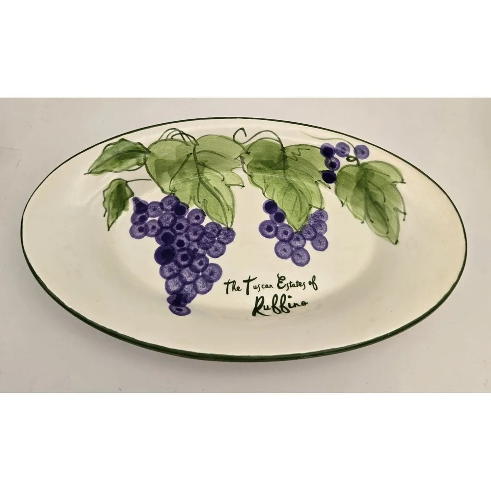 Vintage Olive Oil Ceramic‎ Plate Of The Tuscan Estates Of Ruffino Grape Vines...